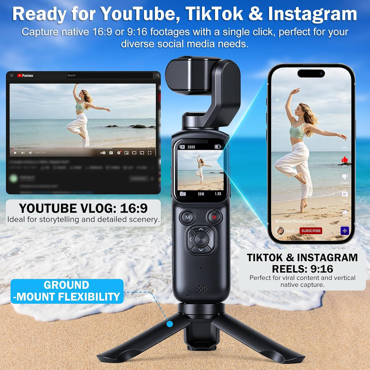 M105 4K Cámara de bolsillo de mano Vlogging, videocámara de grabaci...