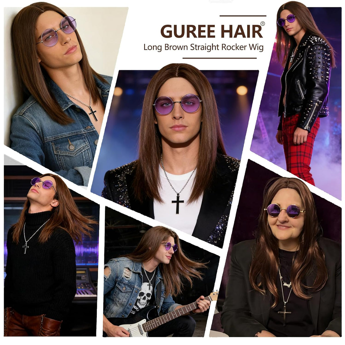 Guree Hair Peluca larga y recta marrón para hombres y mujeres, pelu...
