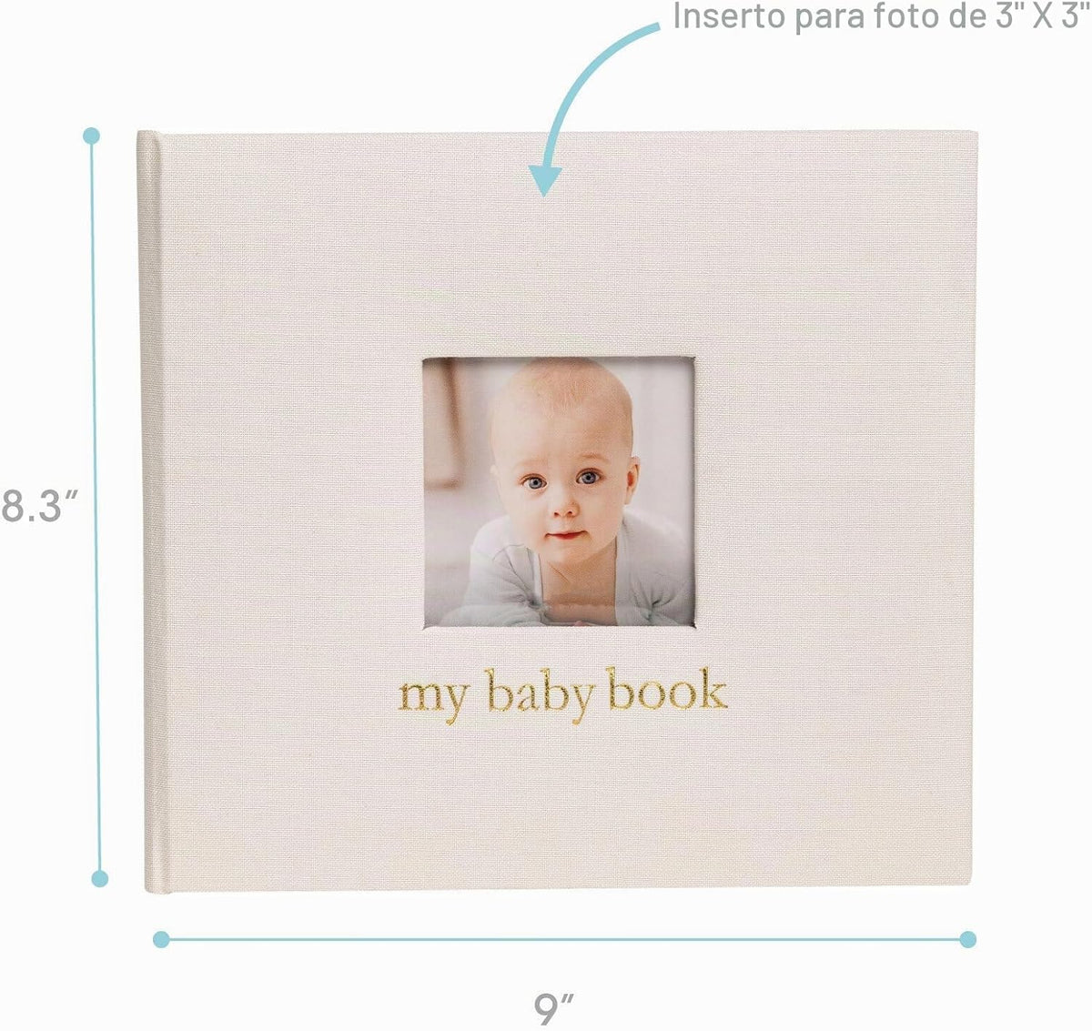 Pearhead Libro de recuerdos de bebé de lino marfil, inserto de cubi...