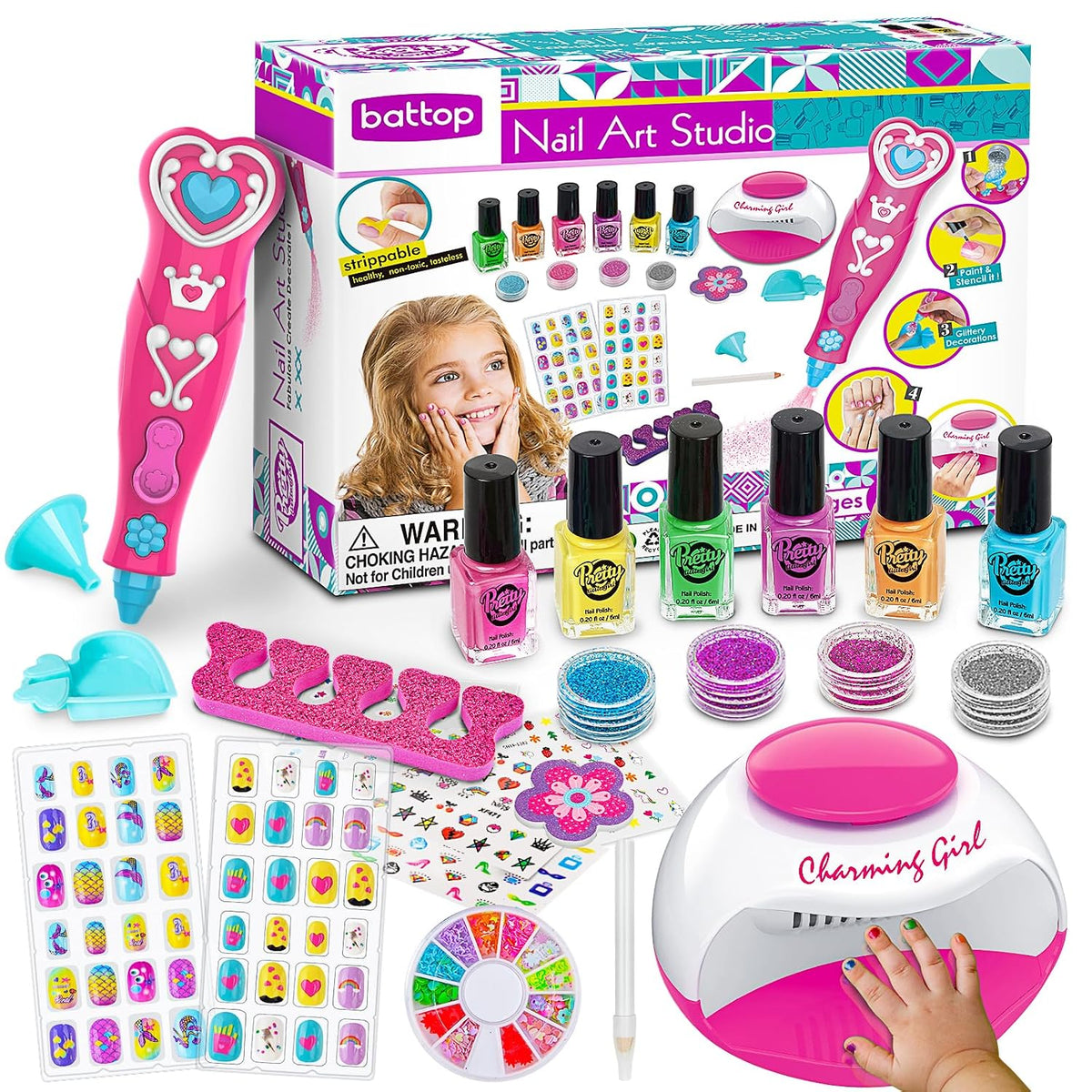 BATTOP Juego de Esmalte de Uñas para Niñas, Kits de Arte de Uñas co...