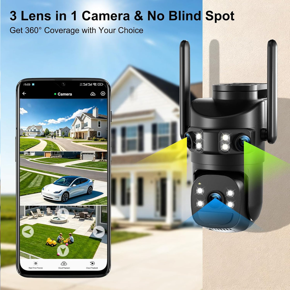 Tutoview Cámara de seguridad solar de triple lente de 8MP 6K al air...