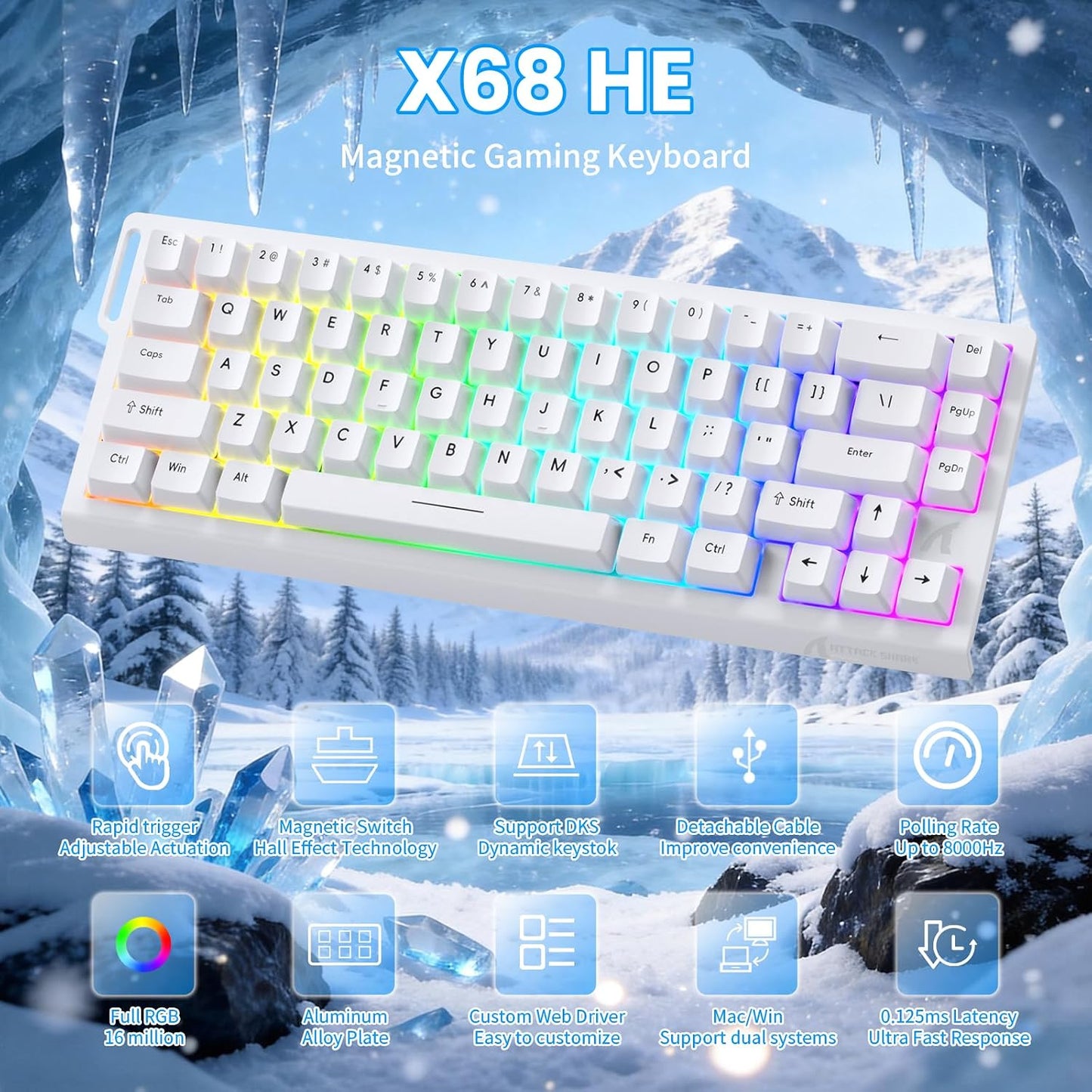 ATTACK SHARK X68 HE 8000Hz Teclado de disparo rápido, 0.000 in RT d...