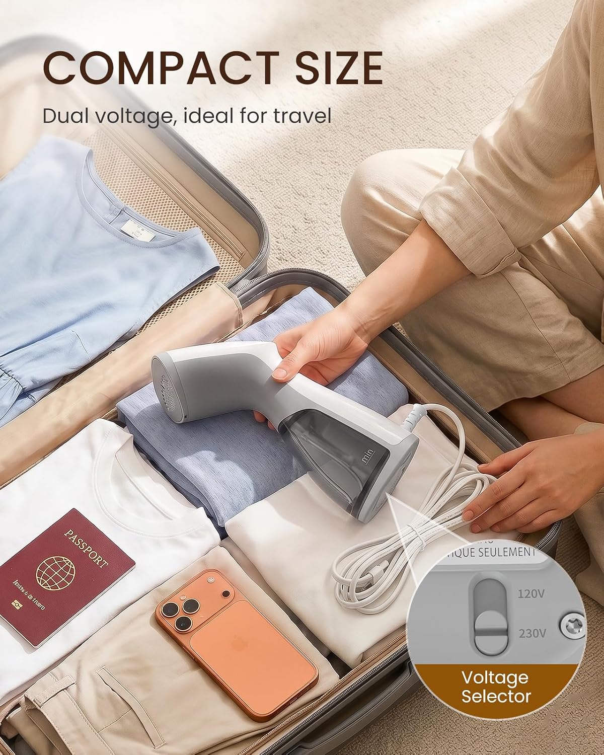 BEAUTURAL Vaporizador de viaje para ropa, voltaje dual para uso mun...