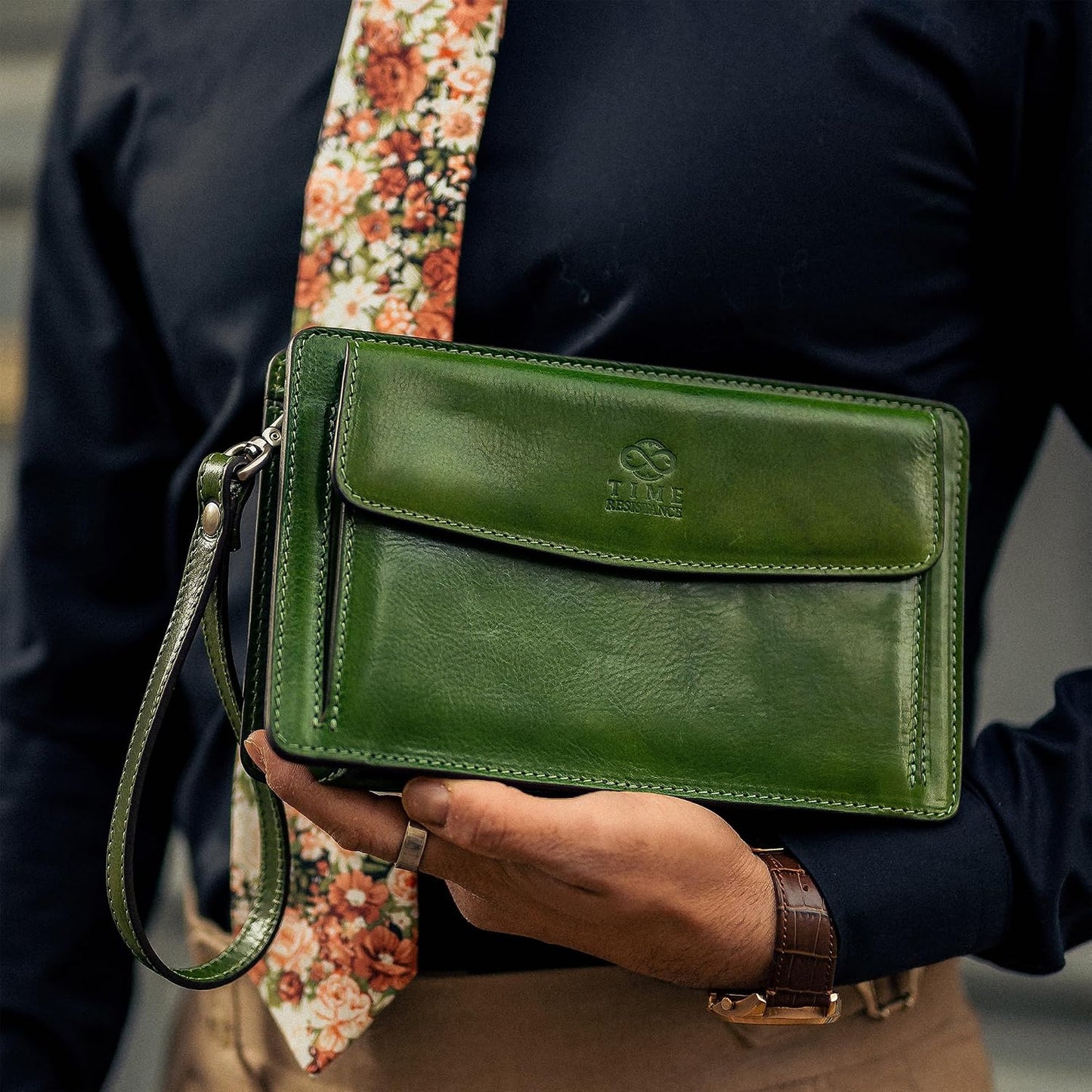 Time Resistance Bolso de mano de cuero para hombre, organizador de...