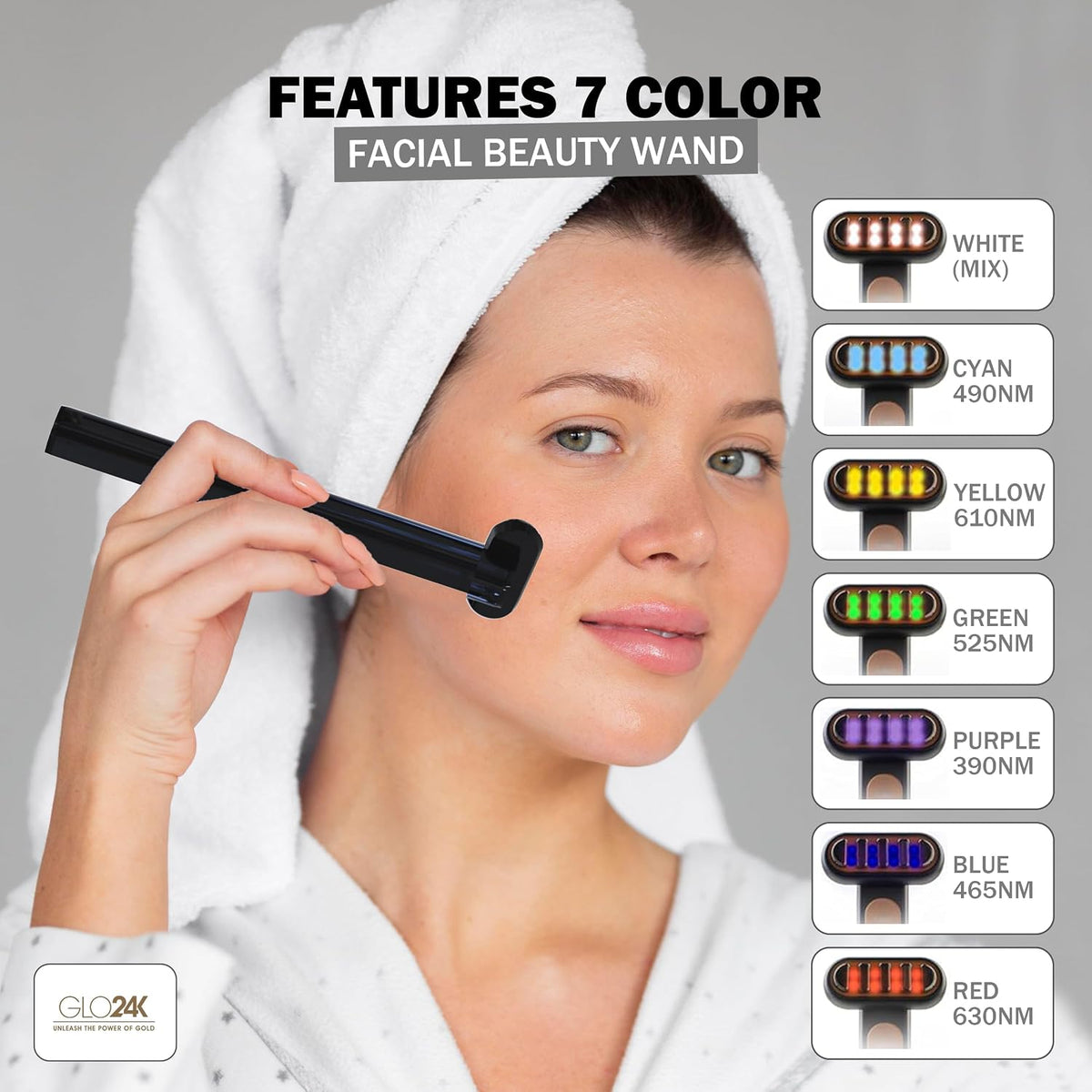 GLO24K Super Wand Plus Hydra Gel de 7 colores LED para una piel rad...
