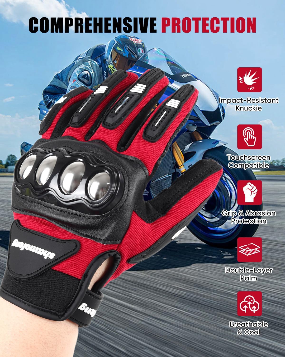 shamofeng Guantes de motocicleta con nudillos de acero aleado, para...