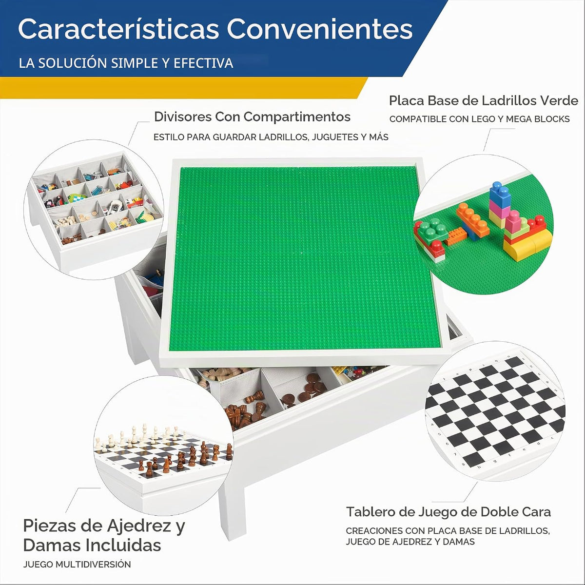 UTEX Mesa de construcción 3 en 1 para niños y mesa de ajedrez compa...