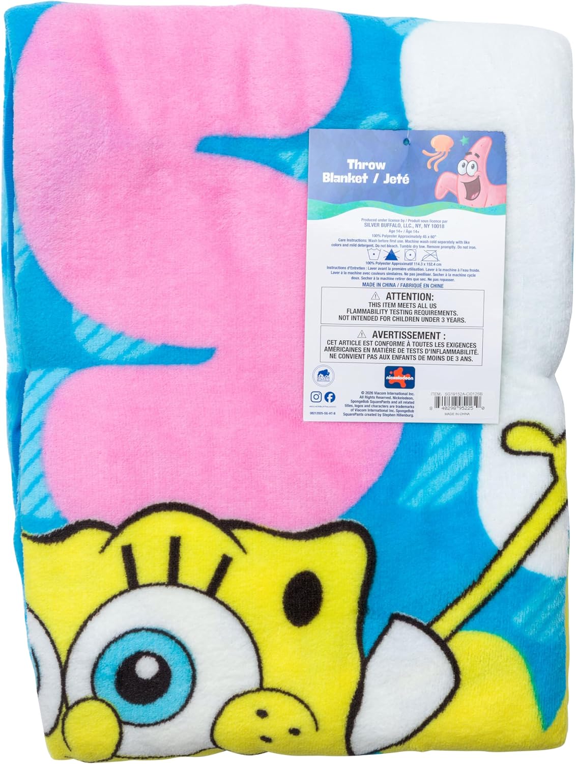 Silver Buffalo Bob Esponja, manta de forro polar, 45 x 60 pulgadas...
