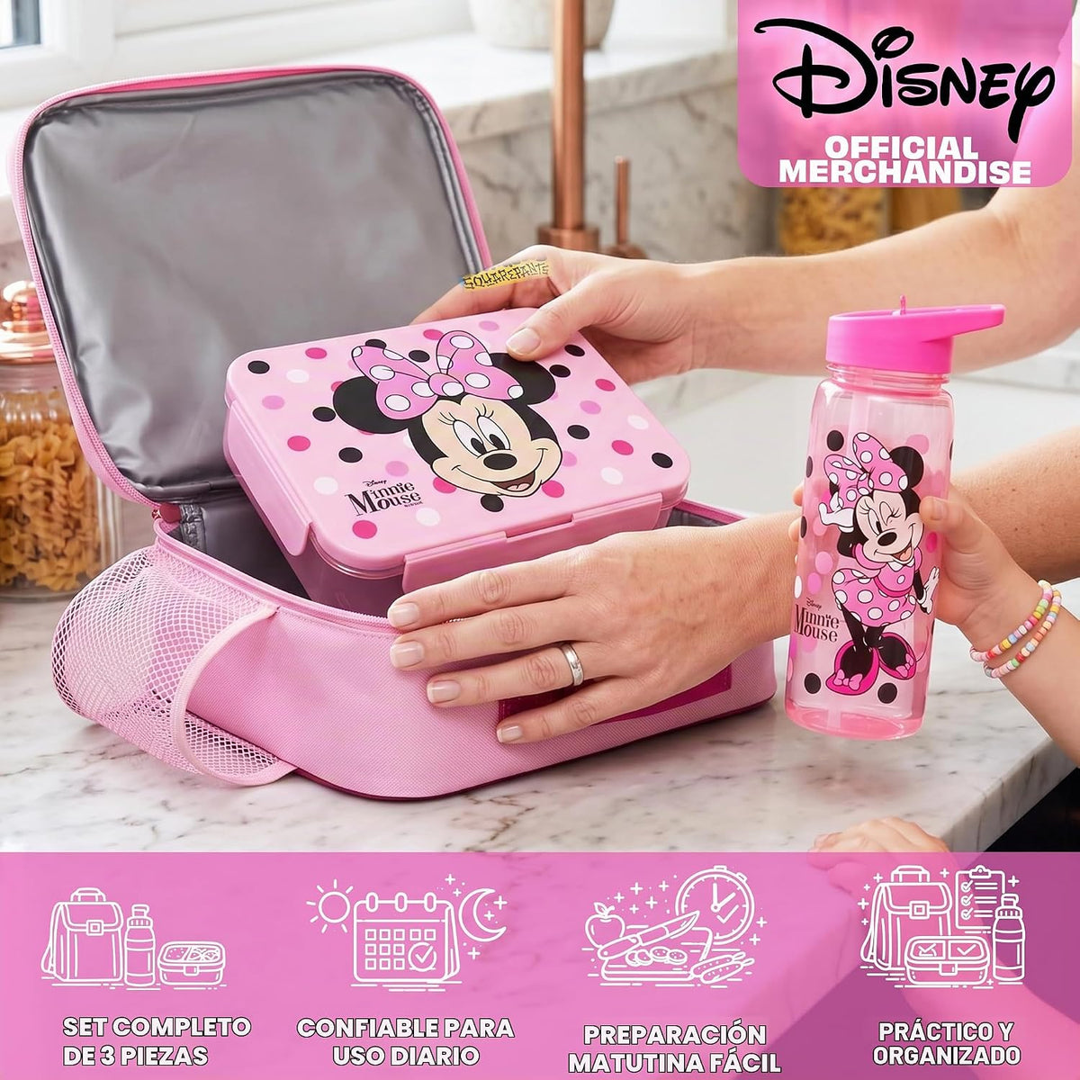 Get Trend Disney Minnie Mouse Juego de bolsa de almuerzo, caja bent...