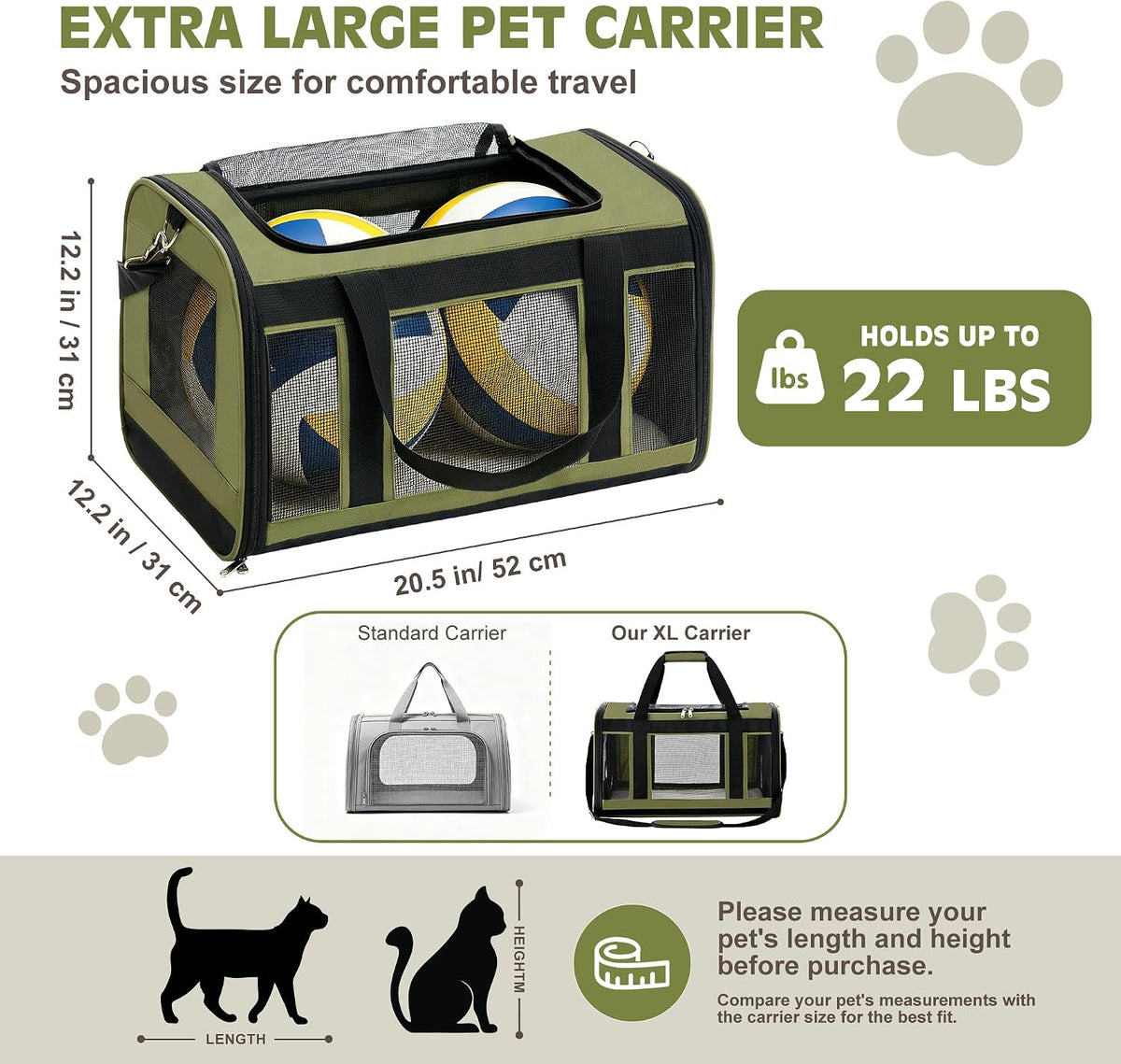 Transportador para gatos extragrande, transportador plegable para m...
