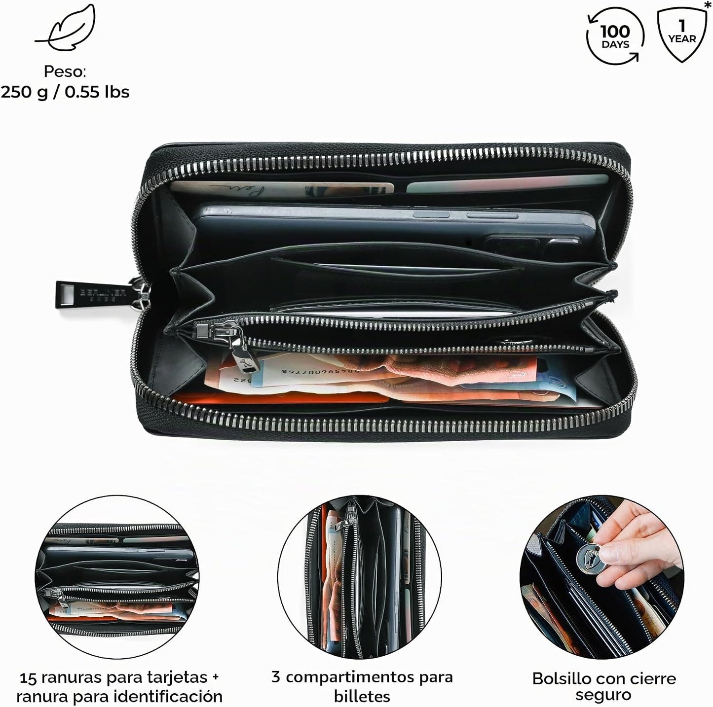 BERLINER BAGS Cartera Lyon de piel auténtica de alta calidad, con b...