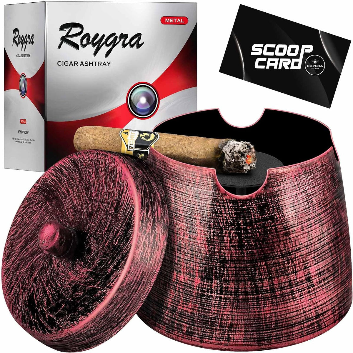 roygra Cenicero para cenizas con tapa, cenicero de cigarros al aire...
