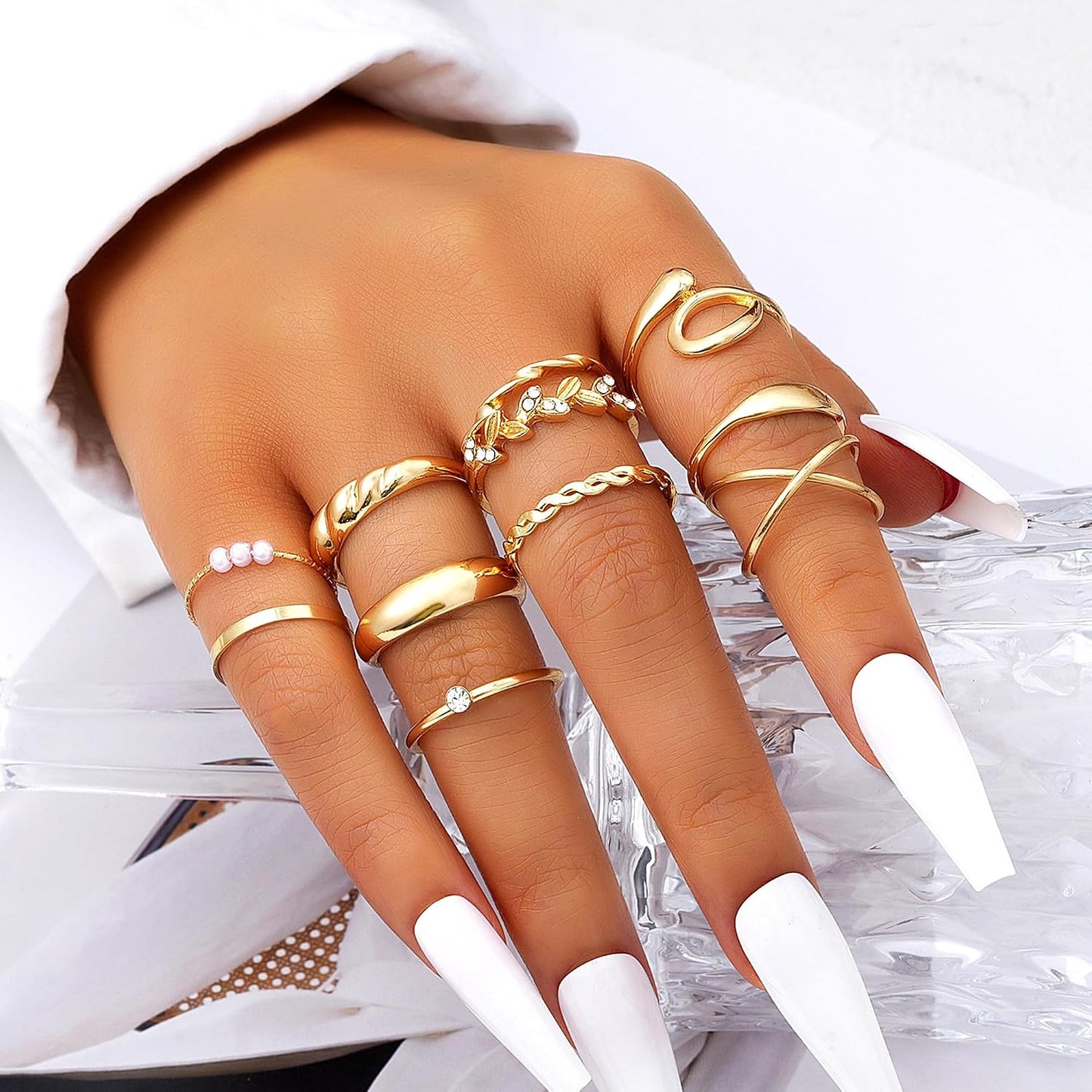 FAXHION Juego de 60 anillos apilables de oro para mujer, anillos de...