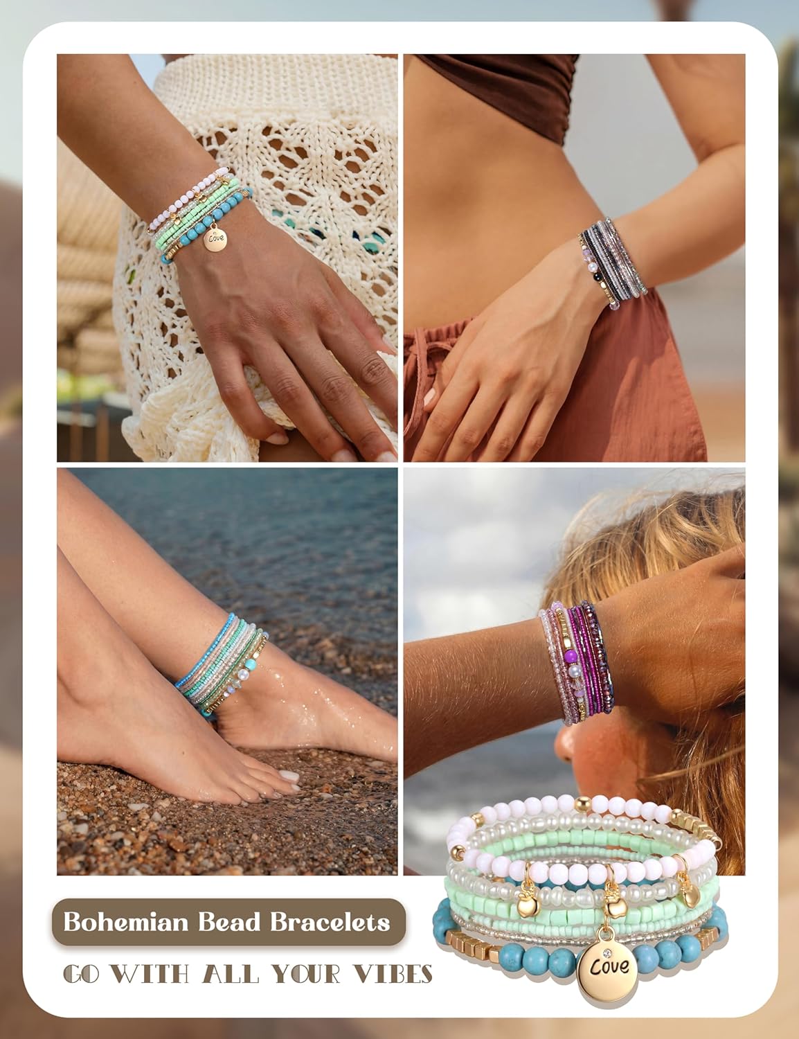 LOYALLOOK Juego de 6 pulseras de cuentas apilables bohemias para mu...