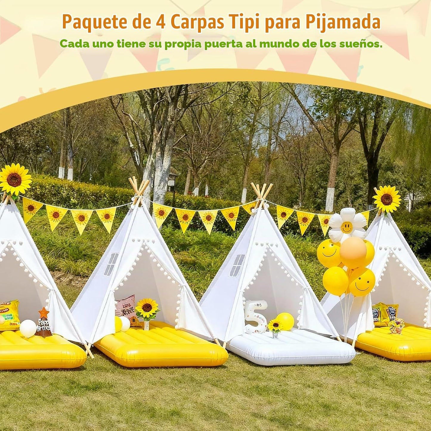 Paquete de 4 carpas tipi para niños para fiestas de pijamas, casa d...
