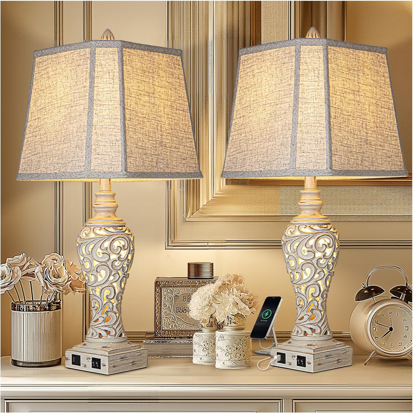 LuxSight Collection Juego de 2 lámparas de mesa de 28.5 pulgadas co...