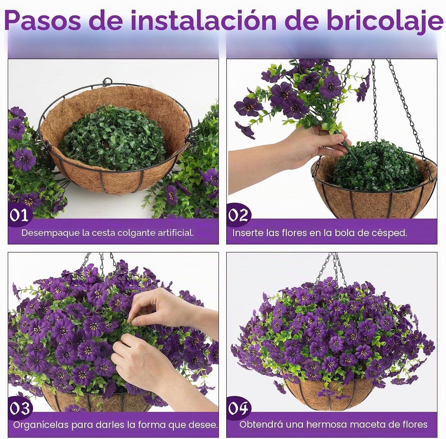 Hananona Juego de 2 flores artificiales para exteriores con cesta c...