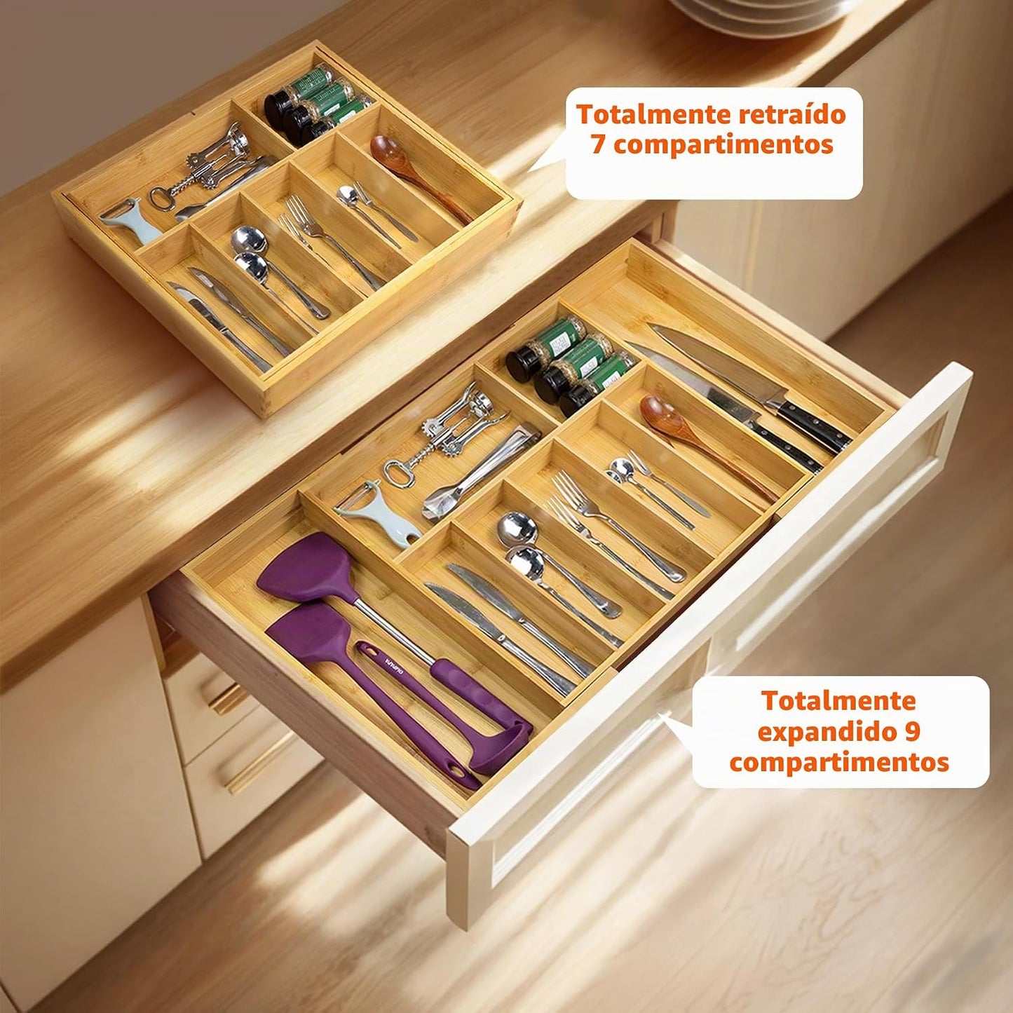 Utoplike Organizador de cajones de cocina extra grande, bandeja de...