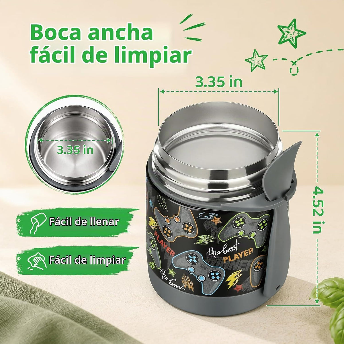 Pawtong Termo de sopa de 10 onzas para niños con aislamiento térmic...