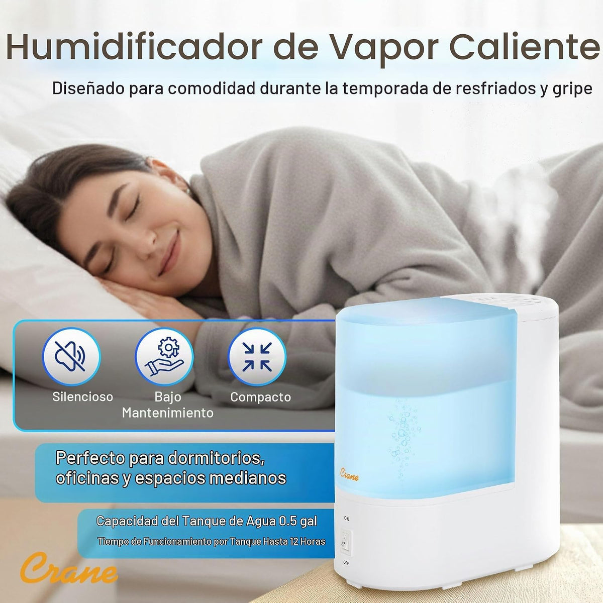 Crane Humidificador de niebla cálida, humidificador pequeño para do...