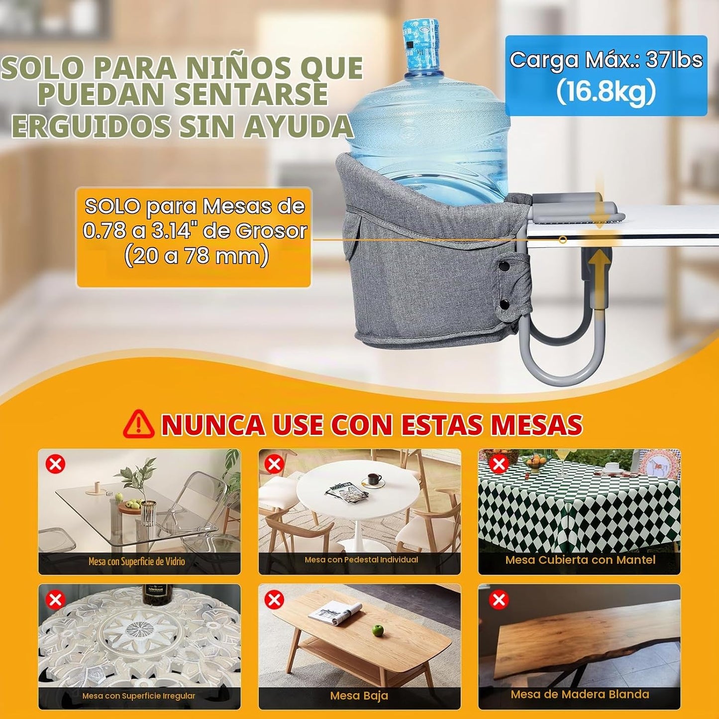 Silla alta con gancho Orzbow para bebés y niños pequeños de 6 a 36...