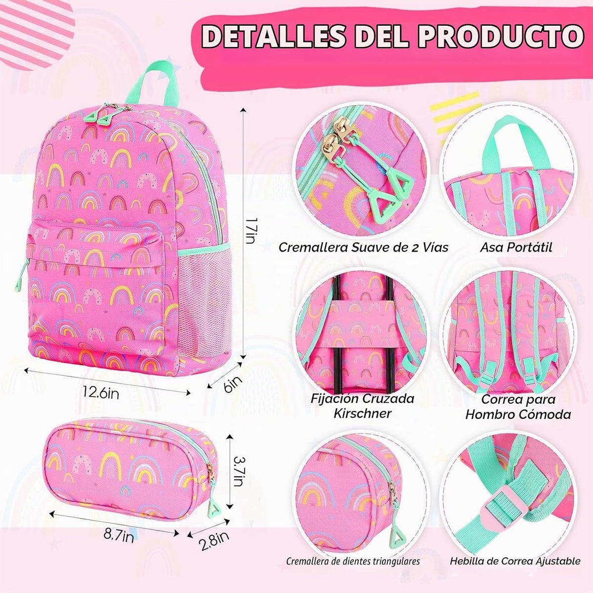 Redbaker - Juego de maletas para niños, 6 piezas, 17 pulgadas, arco...