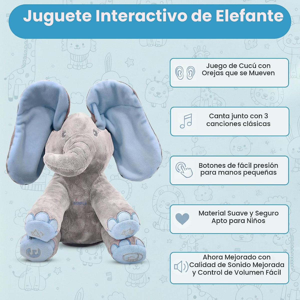 Dimple Kyle Peek A Boo Juguete de Elefante, Elefante de Peluche Int...