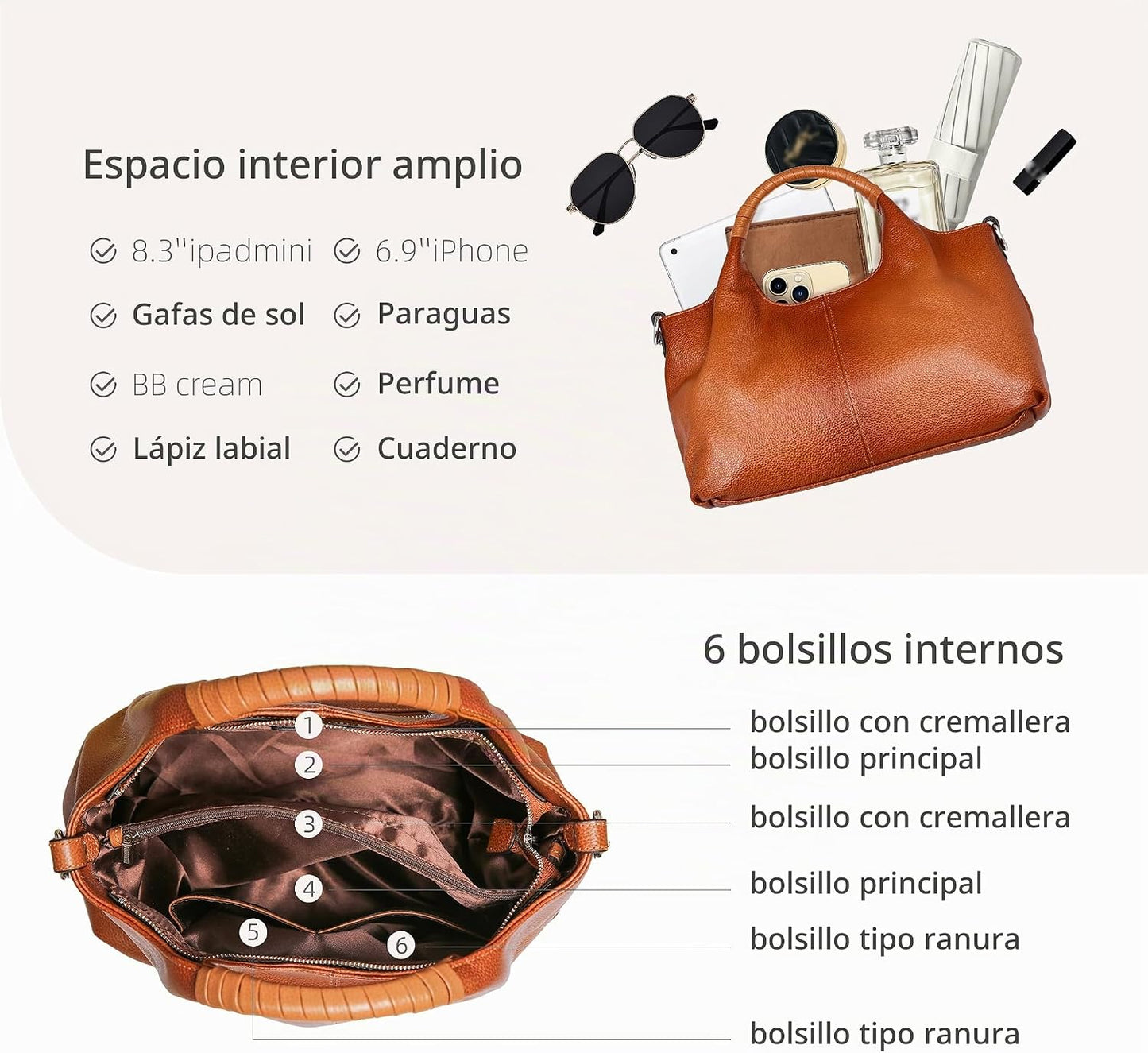 Iswee Bolsos de hombro de cuero genuino, bolsos y bolsos para mujer...