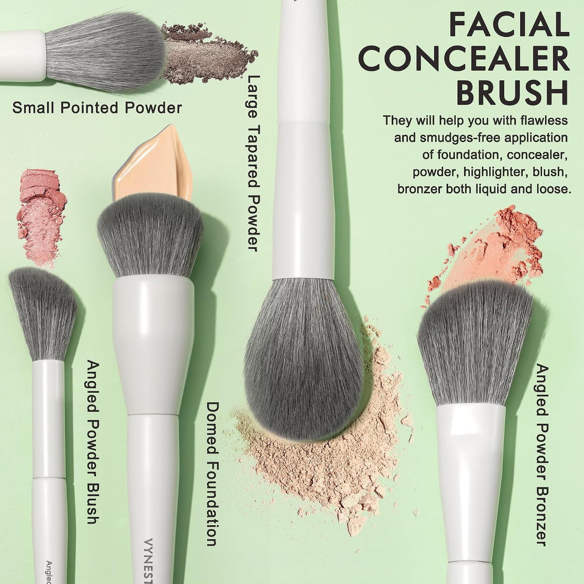 Vynestra Juego de 20 brochas de maquillaje para rostro y ojos, colo...