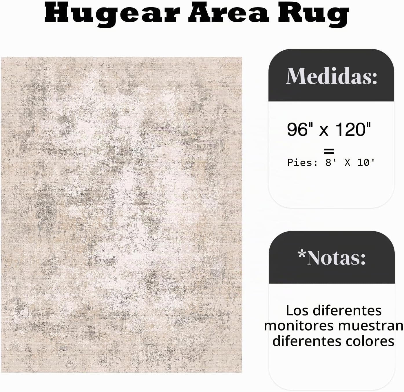 HUGEAR Alfombra de área de 8 x 10, color beige, lavable a máquina,...
