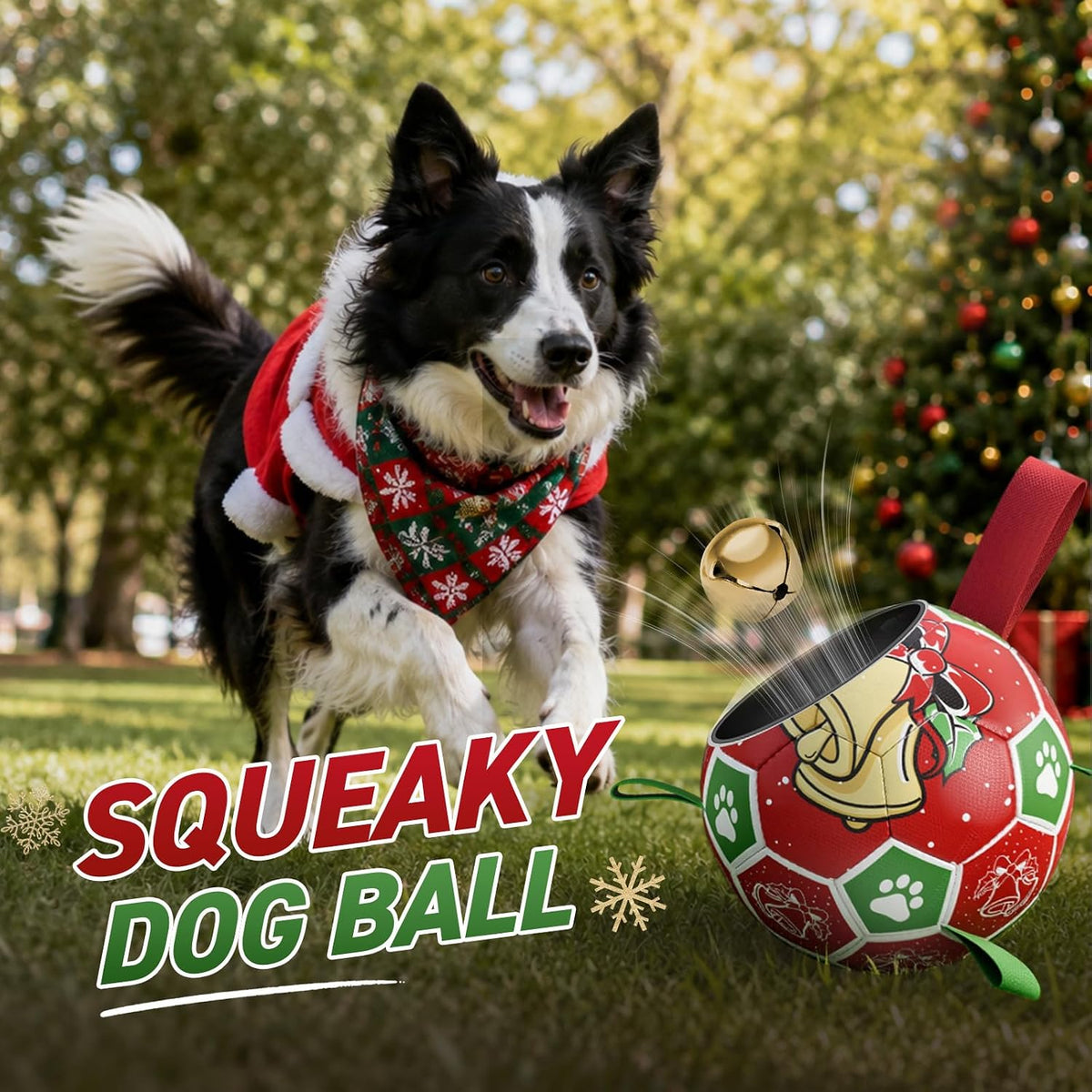 QDAN - Pelotas de fútbol de Navidad con correas para perros, juguet...