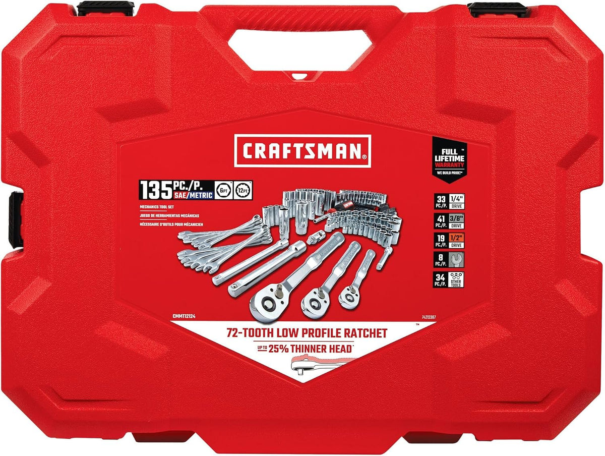 CRAFTSMAN Juego de herramientas mecánicas de 135 piezas, encastre d...
