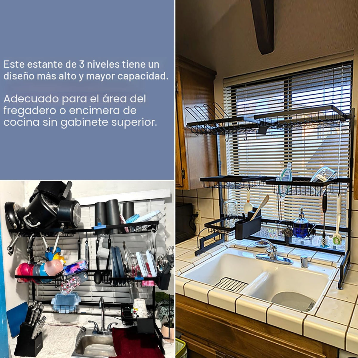 ADBIU - Escurridor de platos grande para el fregadero (altura y lon...