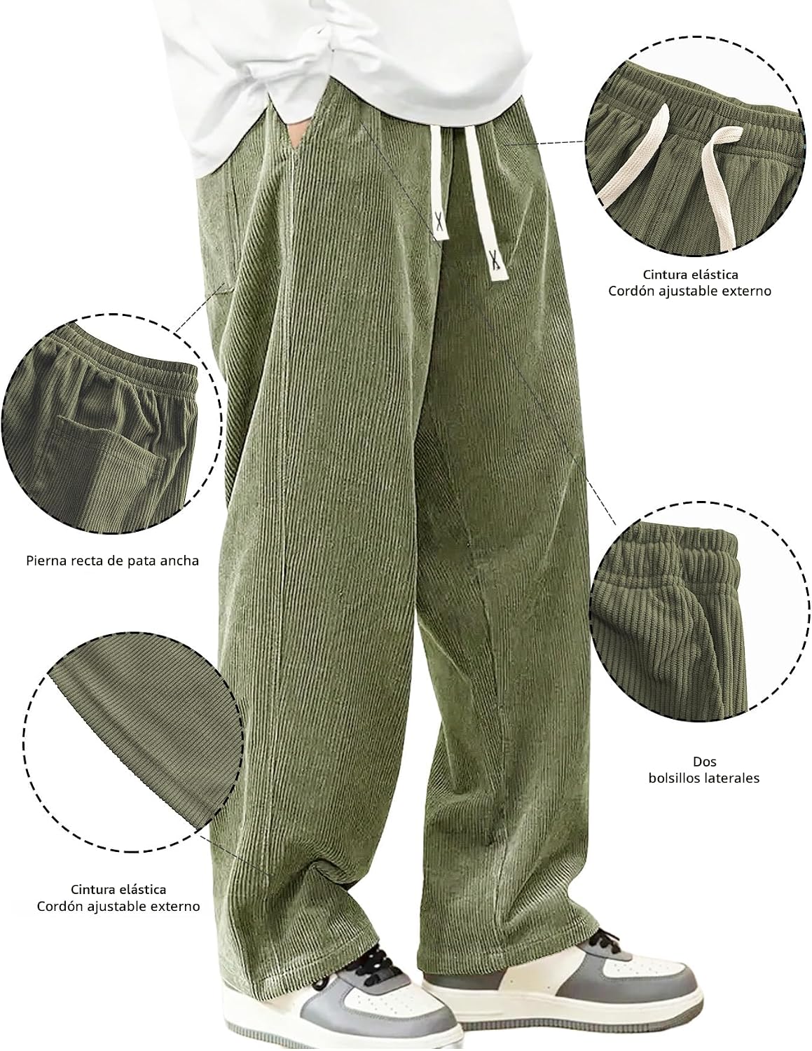 Hidkat Pantalones de corduroy casual para hombre, pantalones de pie...