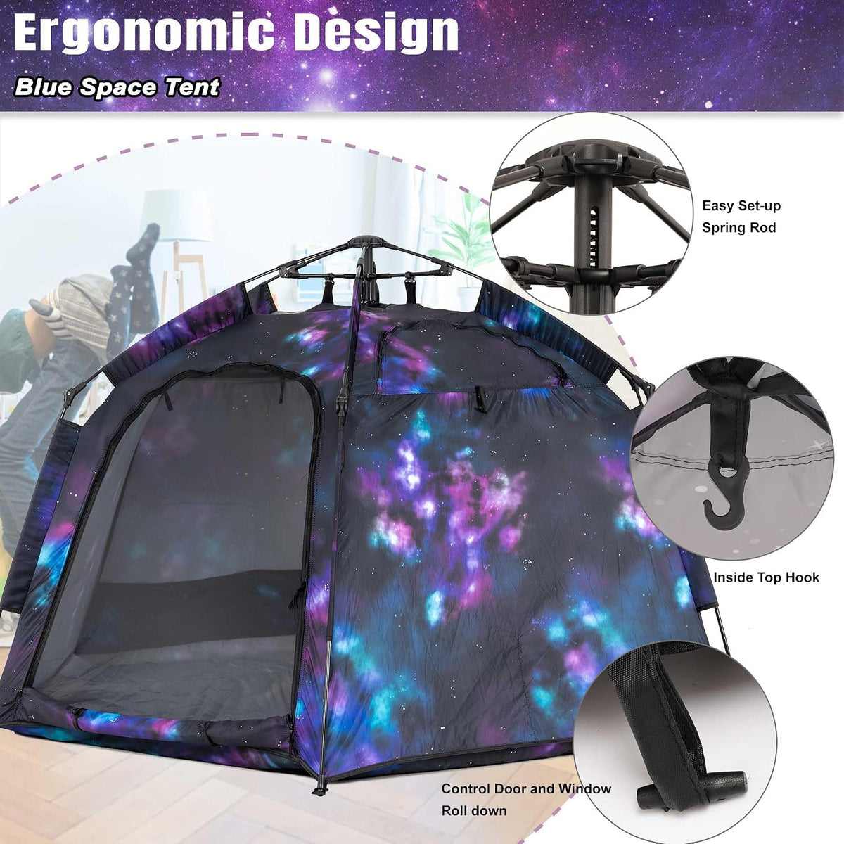 Tienda de campaña hexagonal portátil para niños con tira de luces L...