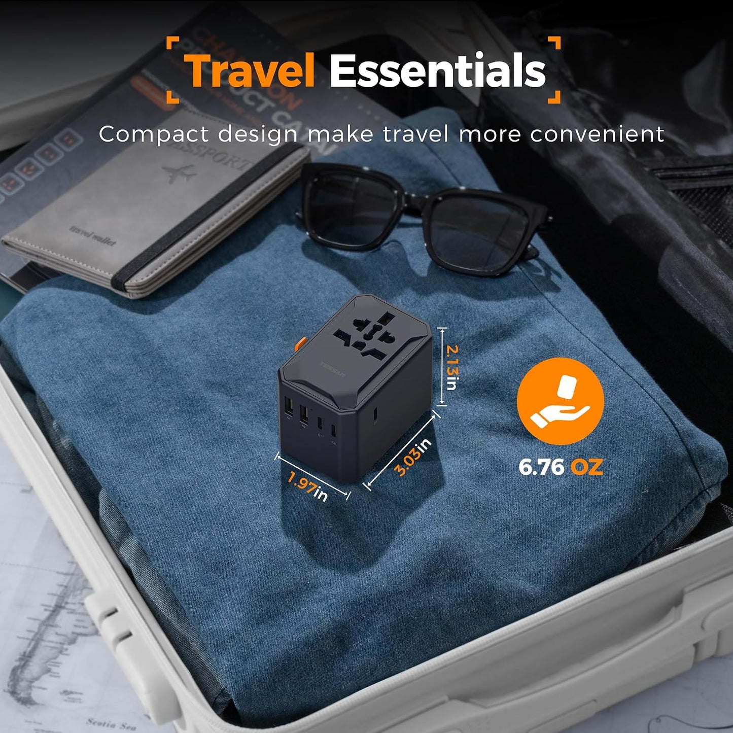 TESSAN Adaptador universal de viaje, GaN 65W, negro | Adaptador de...