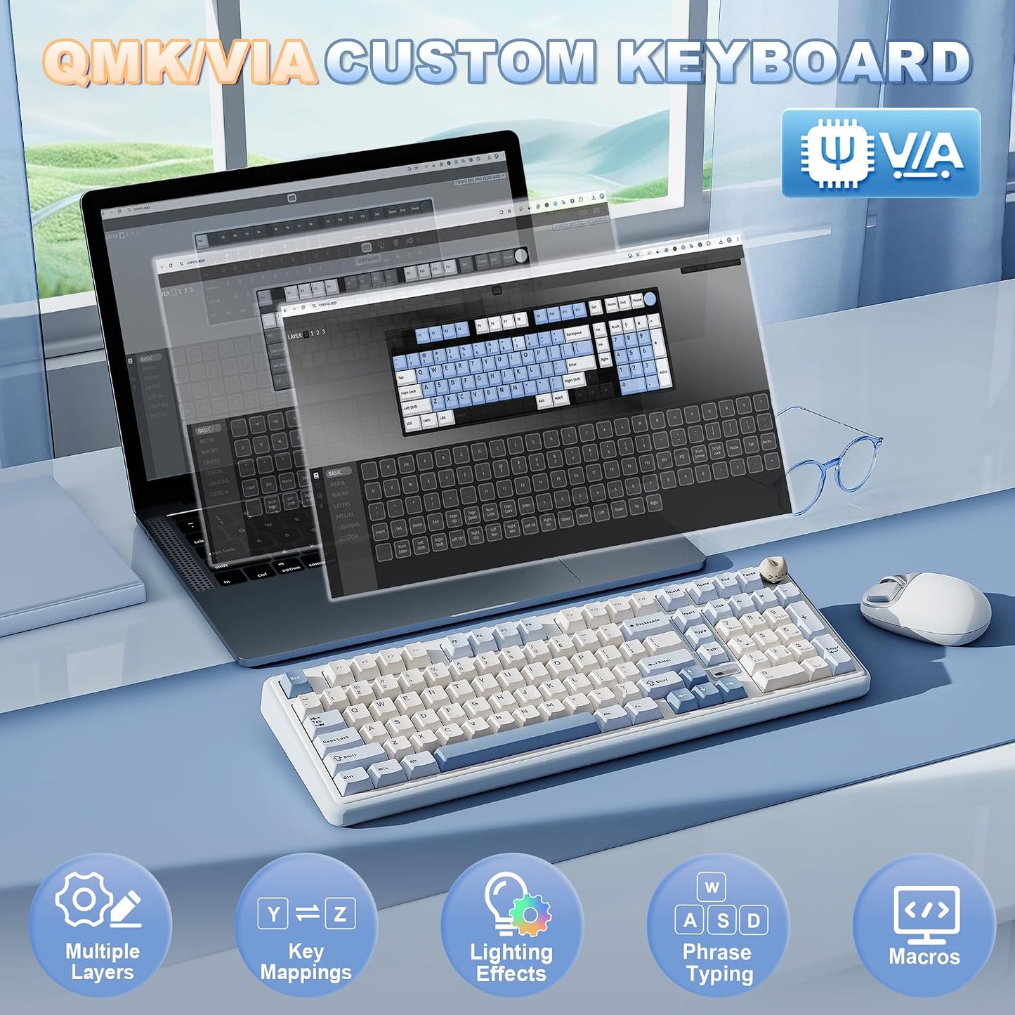 YUNZII Teclado mecánico inalámbrico B98 PRO (azul, interruptor de l...