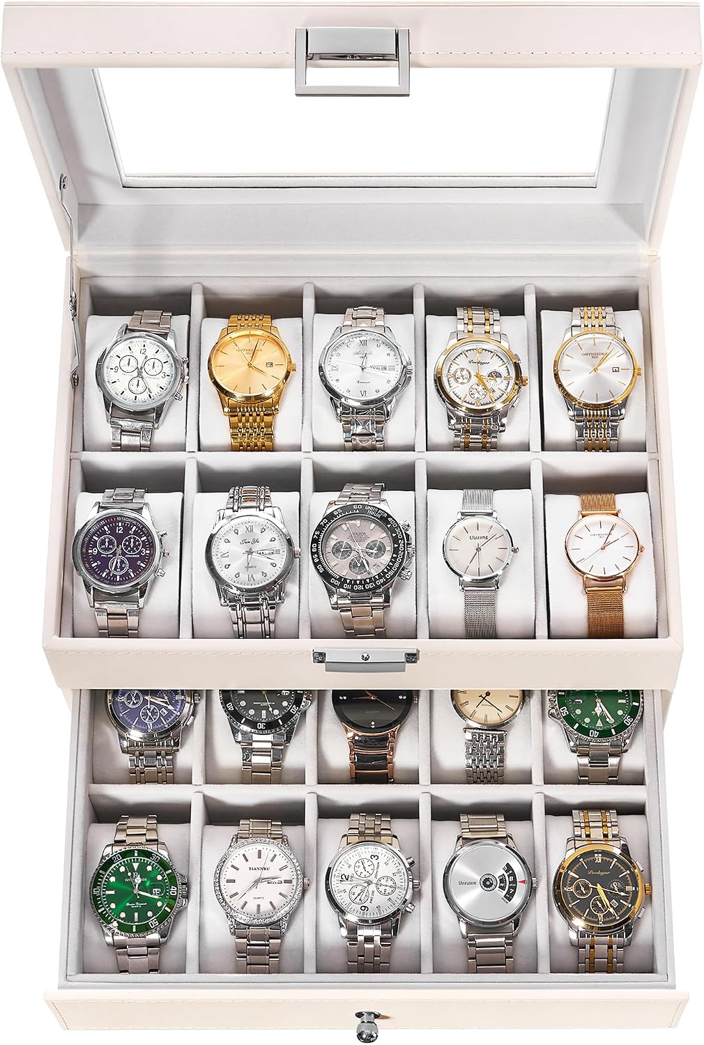 BEWISHOME Caja de reloj, caja de reloj de 20 ranuras para hombres c...