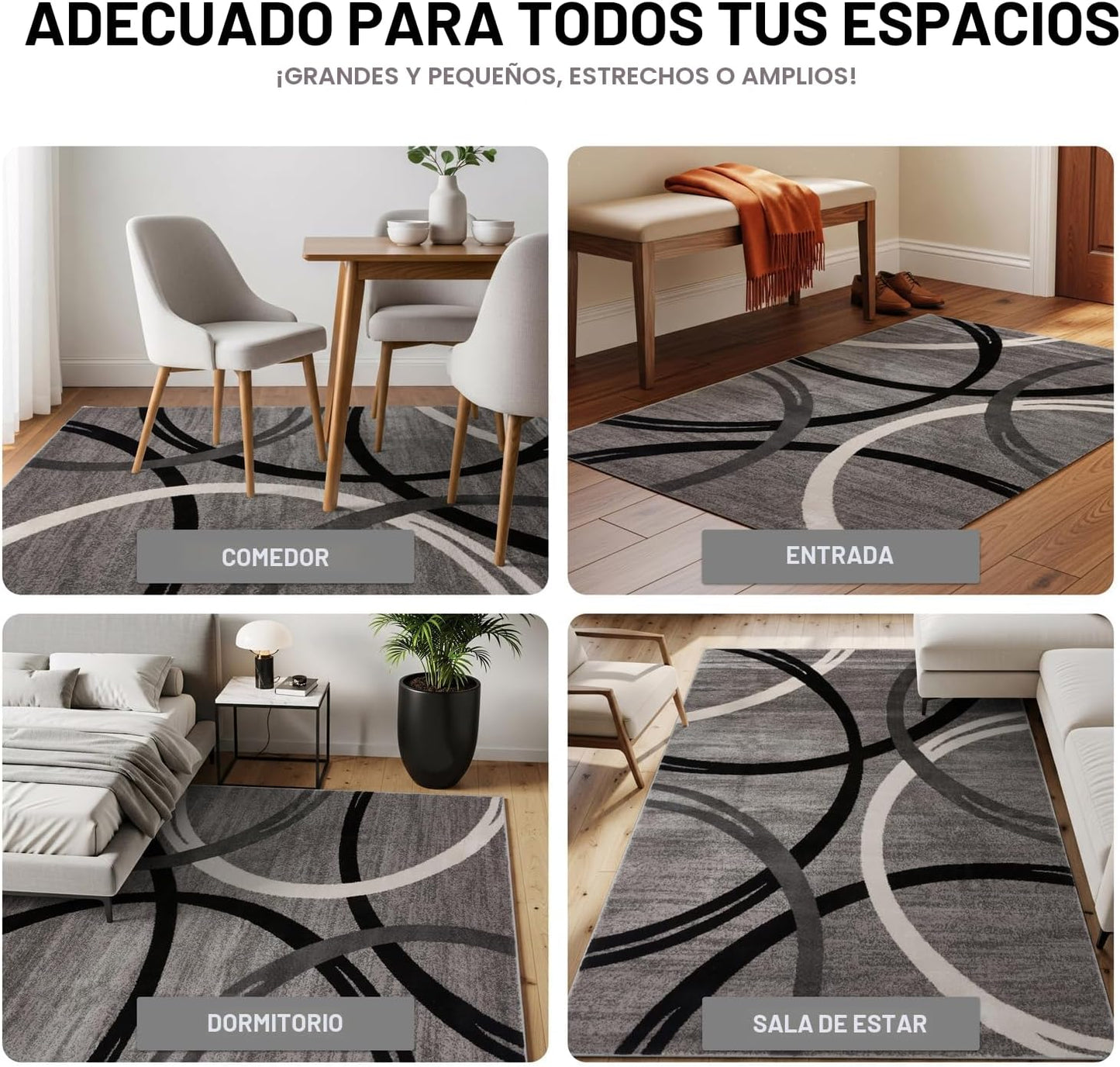 Rugshop Alfombra de área con diseño de círculos ondulados, alfombra...