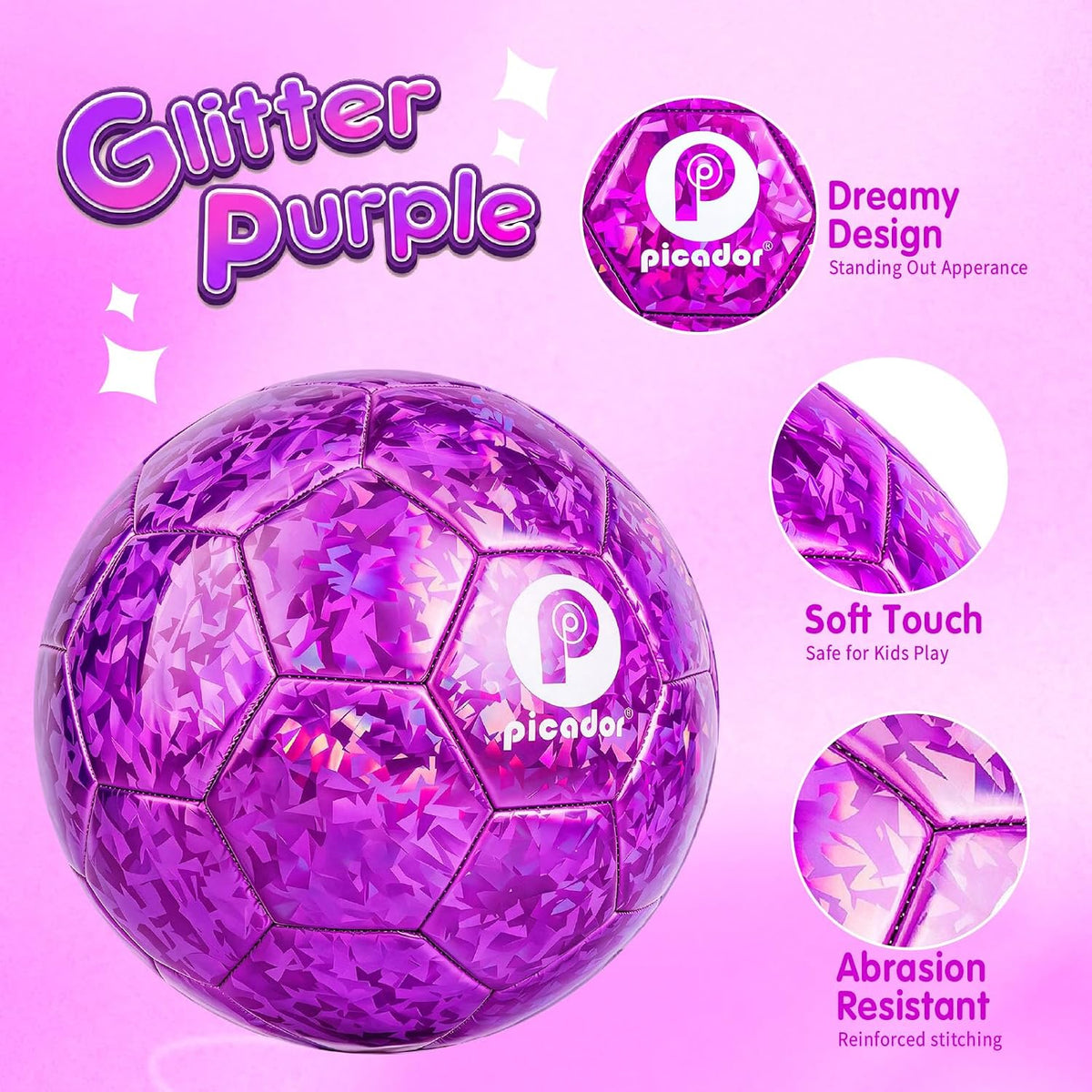 PP PICADOR Balón de fútbol tamaño 3, pelotas de fútbol con purpurin...