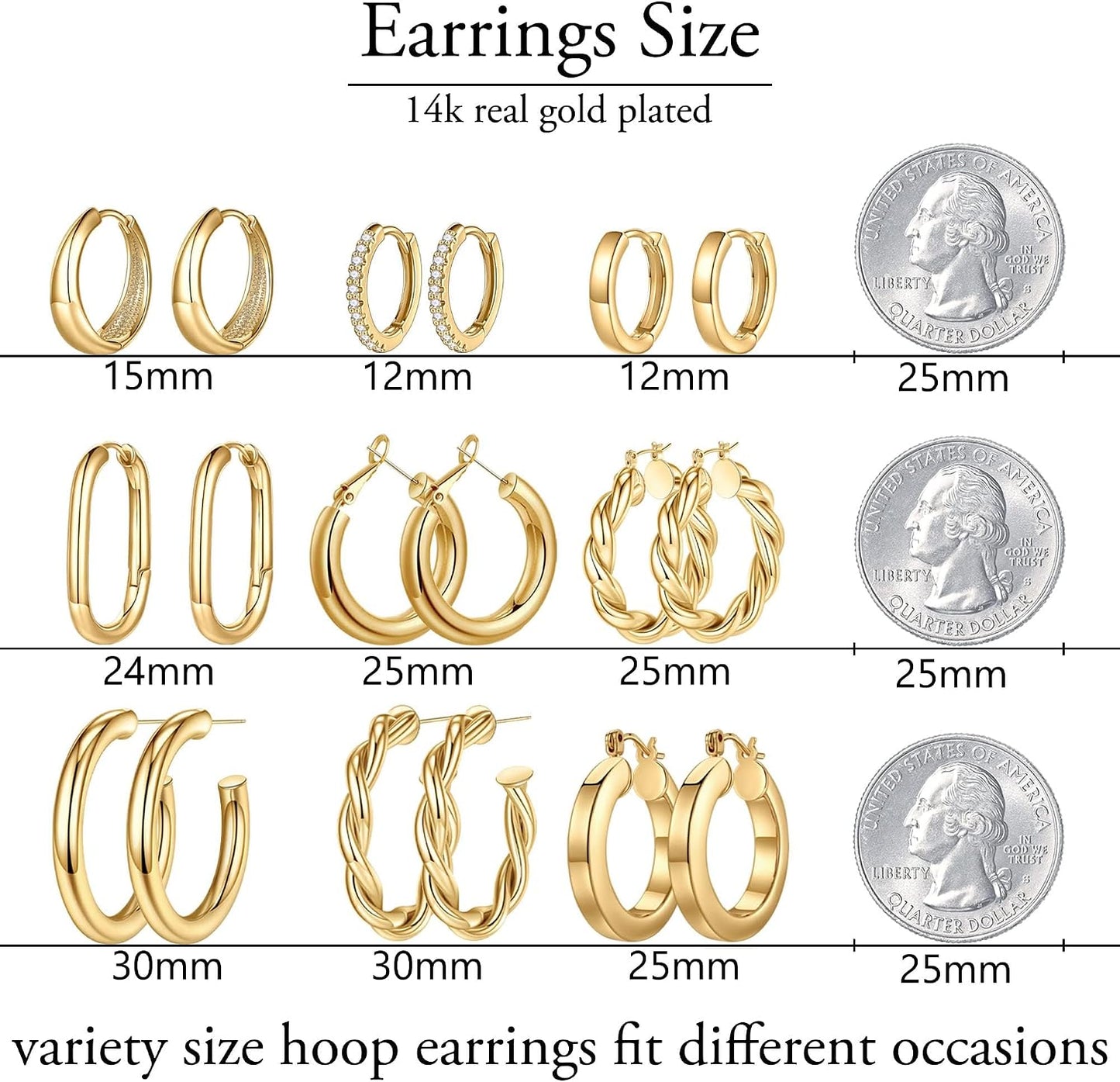 Yesteel 9 pares de arracadas de oro para mujer, chapadas en oro rea...