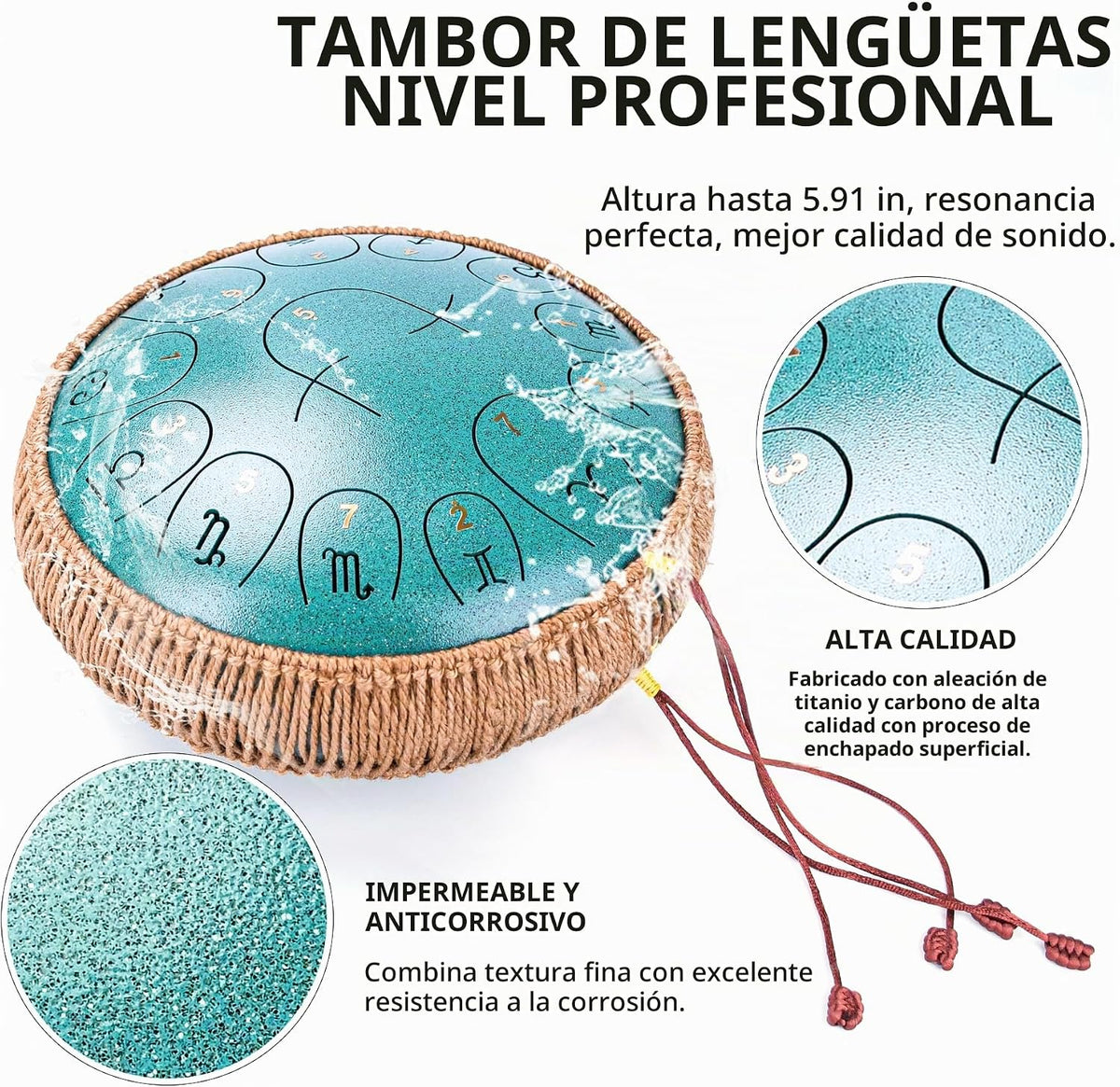 Tambor de Lengua de Acero, 12 Pulgadas 13 Notas Tambor Handpan, Tam...