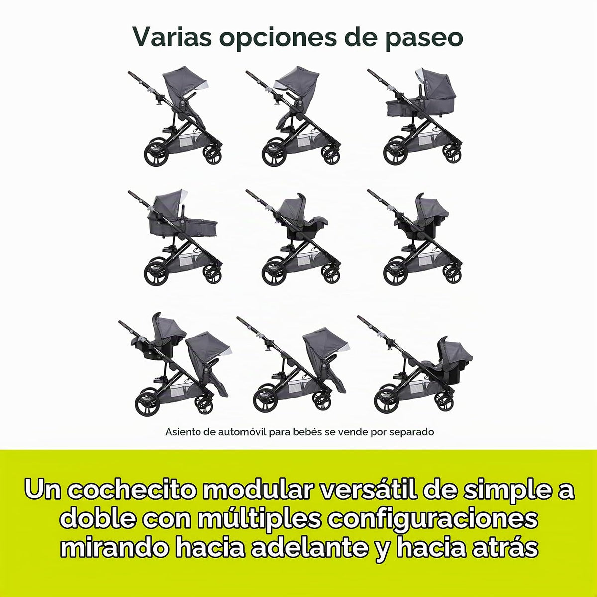 Baby Trend Morph Cochecito Modular de Individual a Doble, Gris Dash