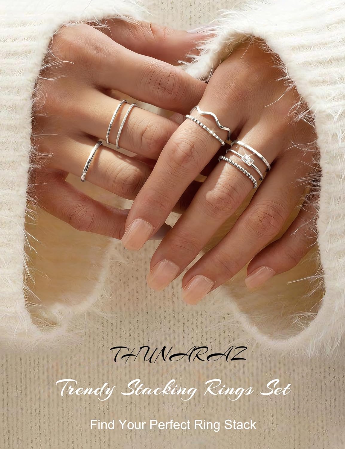 THUNARAZ 8 piezas de anillos apilables para mujer sin deslustre, an...