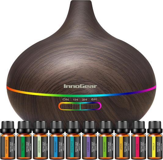InnoGear Difusor de aromaterapia y juego de 10 aceites esenciales,...