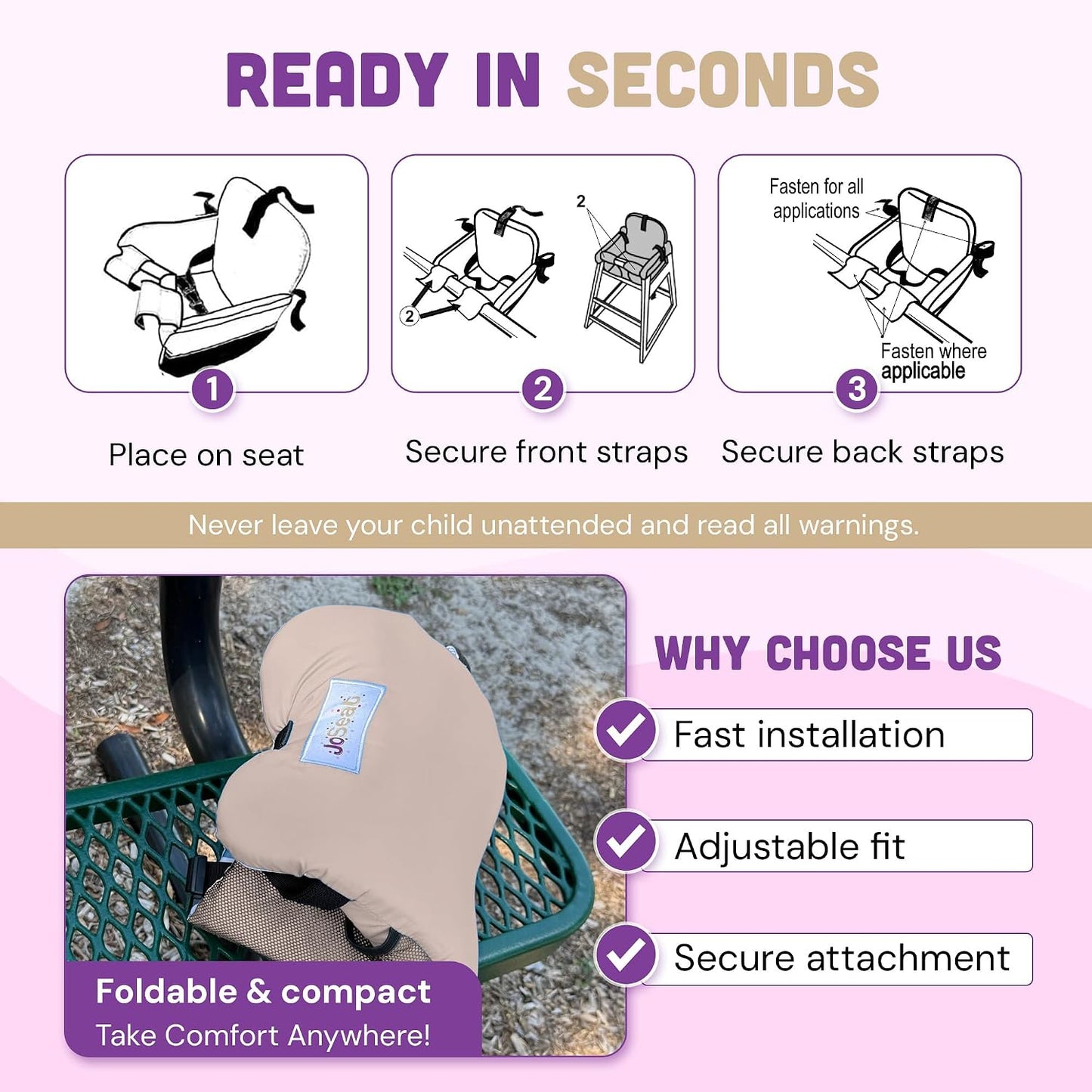 JoSeat Funda de asiento para bebé, beige a cuadros | Protector de a...