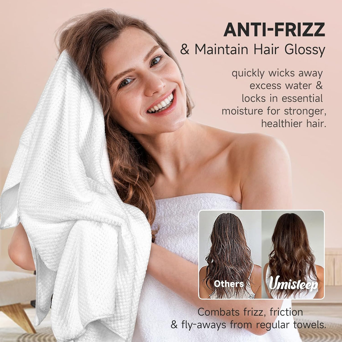 Umisleep Toalla de pelo extra grande de microfibra para mujer, cabe...