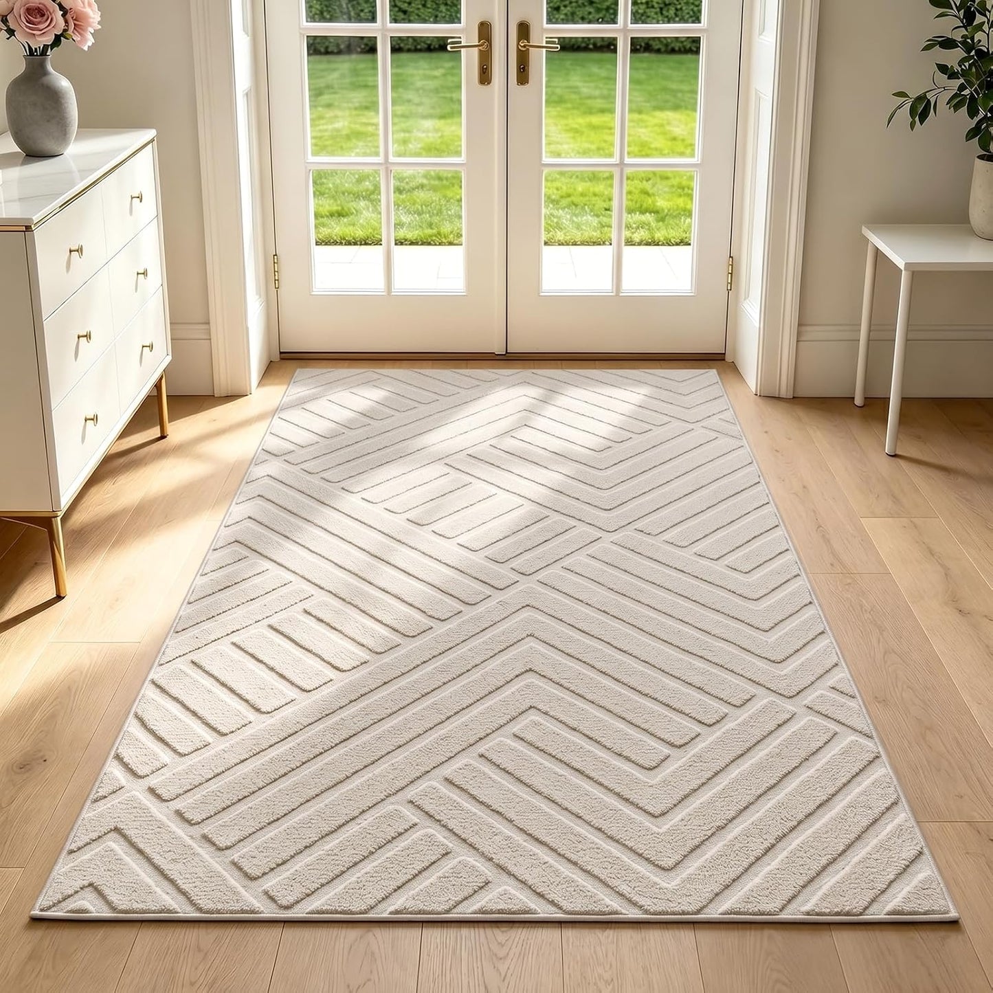 Bsmathom Alfombra lavable de 3 x 5, alfombra suave y moderna bohemi...