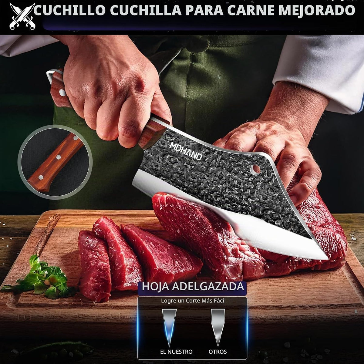 MDHAND - Juego de cuchillos de carnicero, juego de cuchillos de che...