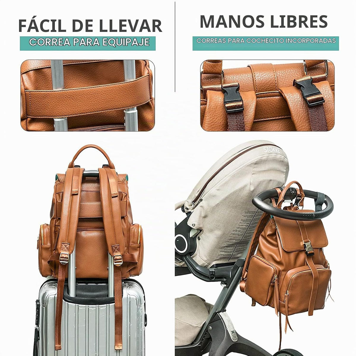 MOMINSIDE Bolsa de pañales Mochila de cuero Bolso de bebé pañaleras...